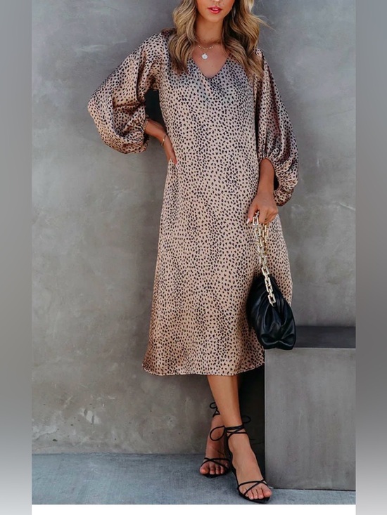 Vici Dresses & Skirts - Vici Beige Leopard Print V-Neck Midi Dress